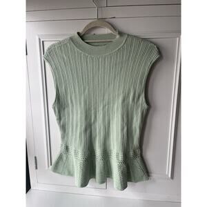 White House Black Market NEW Sleeveless Peplum Knit Sweater Vest Light Green M